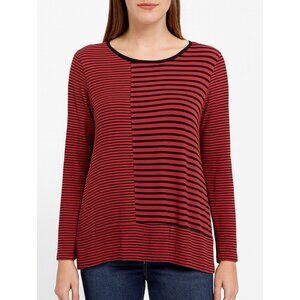 Coldwater Creek Womens Knit Top Red Mixed Stripe Long Sleeve Petite Size L